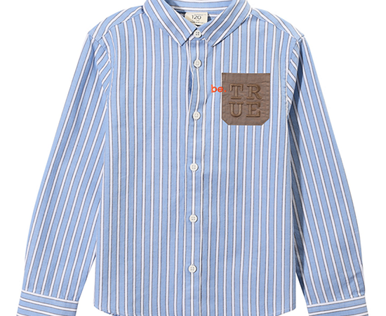GIORDANO Boy's Embroidery Pocket Oxford Shirts (Little ME)  Blue x White