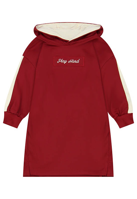 GIORDANO Girl's French Terry Embroidery Hoodie Dress (Play Hard) Red