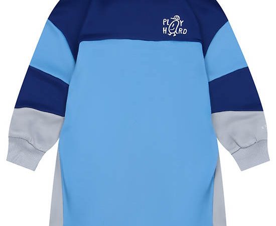 GIORDANO Girl's French Terry Embroidery Hoodie Dress (Play Hard) Alloy blue