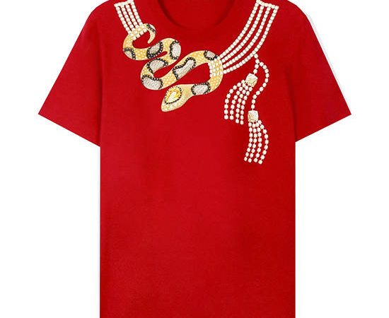 ICONIC WOMAN RED GOLD SERPENT T-SHIRT