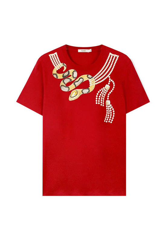 ICONIC WOMAN RED GOLD SERPENT T-SHIRT