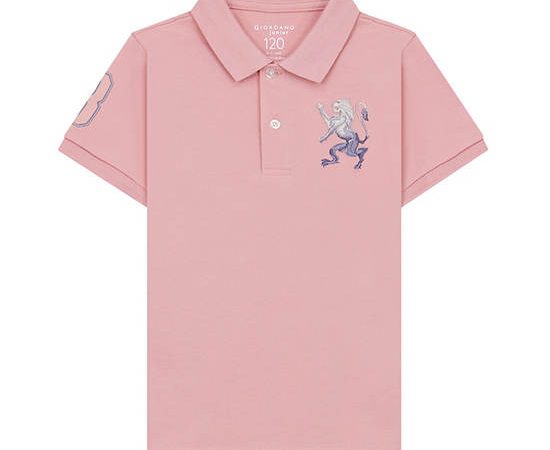 GIORDANO Boy's Lycra Pique Lion Embroidery Polo Rose tan