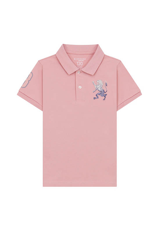 GIORDANO Boy's Lycra Pique Lion Embroidery Polo Rose tan