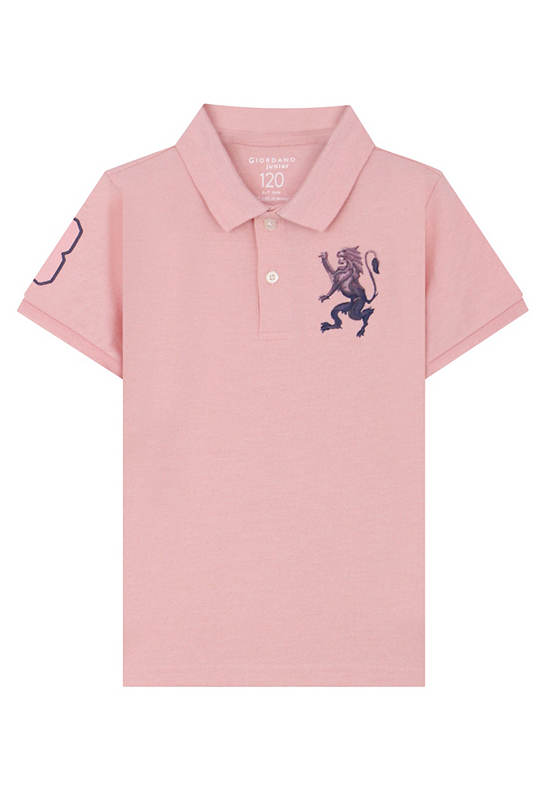 GIORDANO Boy's Slim Pique Embroidery Bold Polo (3D Lion) Melange rose tan