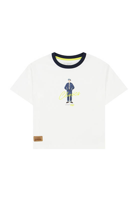 GIORDANO Boy's Relaxed Jersey Printed Tee (Blue Classics)  Snow White