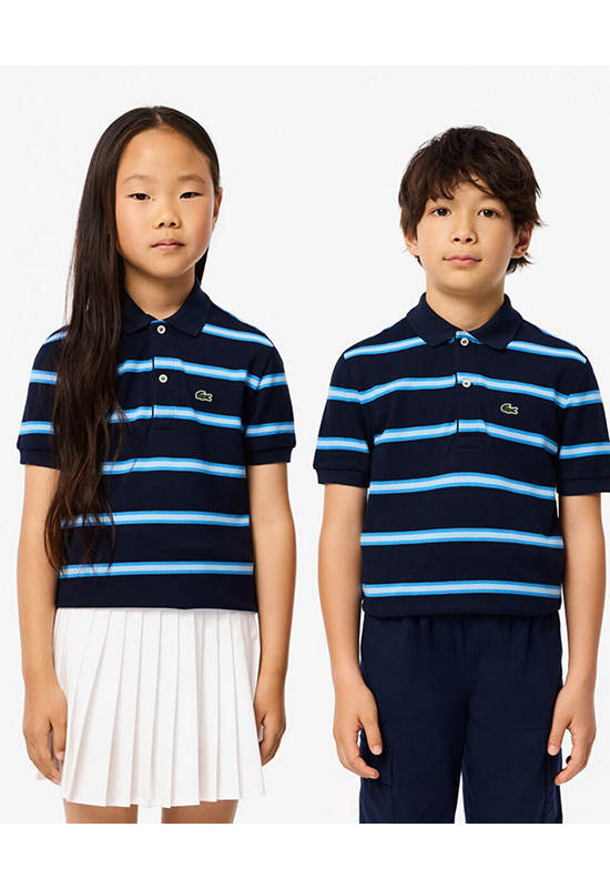 LACOSTE Striped Petit Piqué Polo Shirt Blue