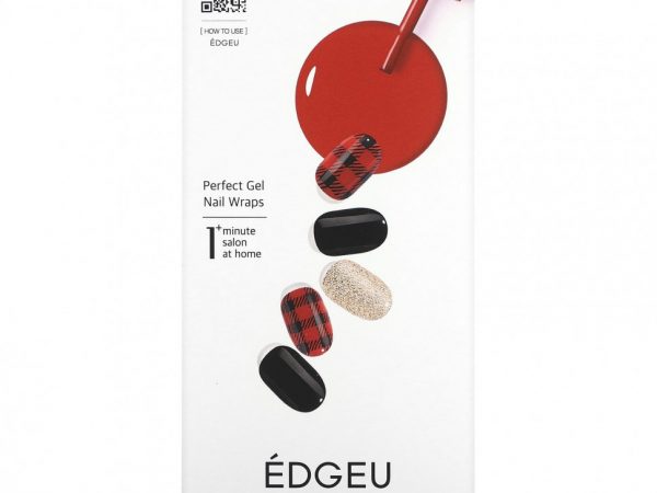 Edgeu, Гелевые обертывания для ногтей Perfect, ENA514, красное одеяло в клетку, набор из 16 полосок