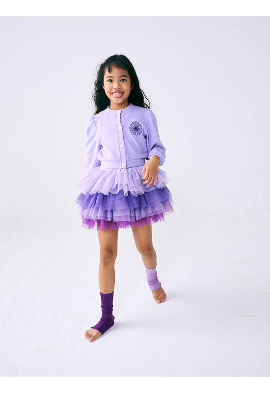 MARDI MERCREDI LES PETITS Terry Cardigan Puff Sleeve Lavender Purple
