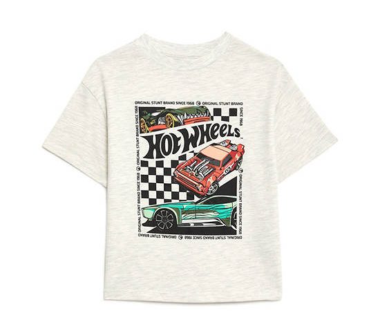 MARKS & SPENCER KIDS Boy Toddler T-Shirt Pure Cotton Hot Wheels Light Grey