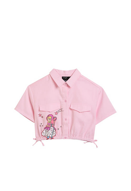 FOF KIDS Girl Shirt Tie Fit Hem Disney Pixar Pink