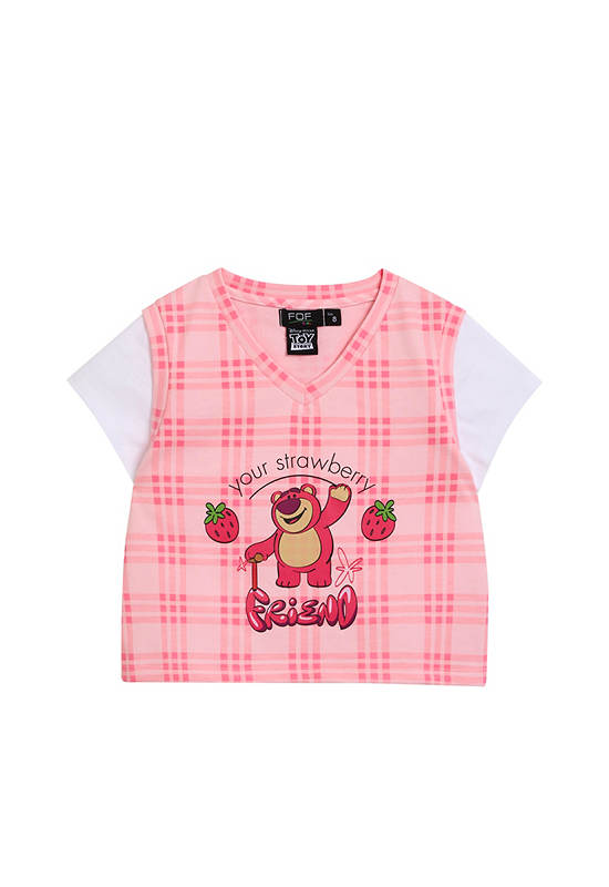 FOF KIDS Girl T-Shirt Plaid Print Disney Pixar Pink