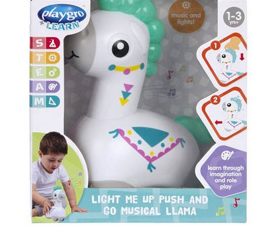 PLAYGRO Toy Light Me Up Push and Go Musical Llama White