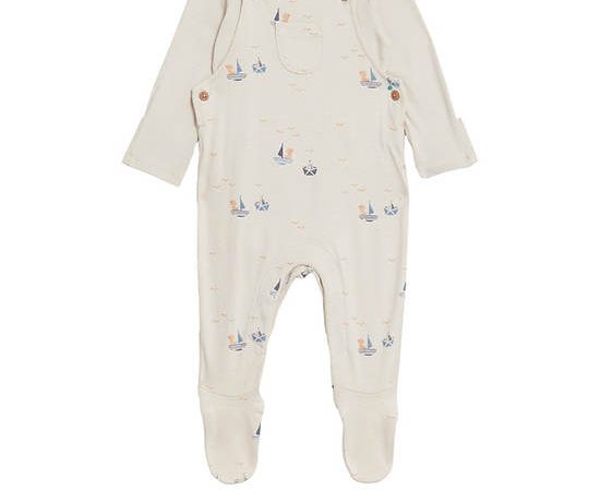 MARKS & SPENCER KIDS Unisex Toddler Outfit Pure Cotton Boat 2 Pc Blue Mix