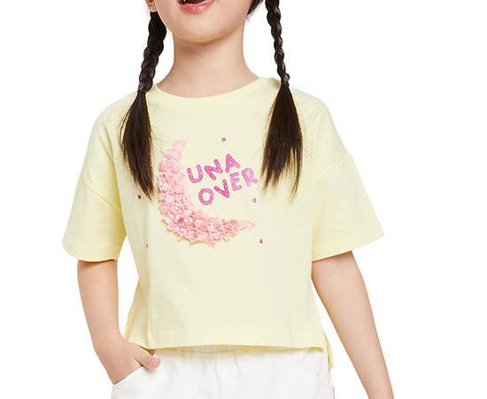 FOF KIDS Girl T-Shirt Short Sleeves Moon Print Yellow