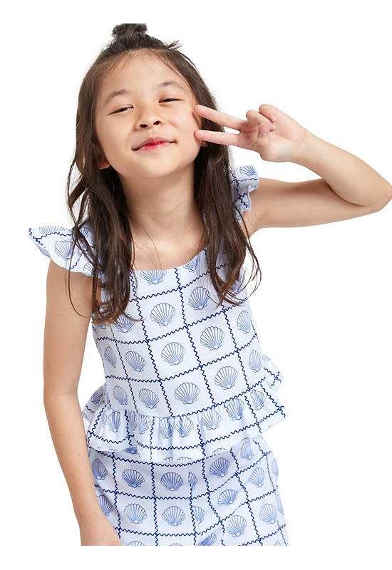 FOF KIDS Girl Blouse Sleeveless Shell Print Light Blue