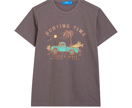FOF KIDS Boy T-Shirt Short Sleeves Crew Neck Car Print Charcoal