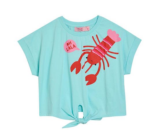 FOF KIDS Girl T-Shirt Sleeveless Crew Neck Lobster Print Mint