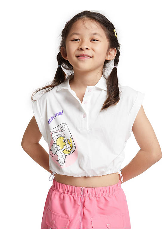 FOF KIDS Girl Polo Shirt Sleeveless Tom & Jerry White