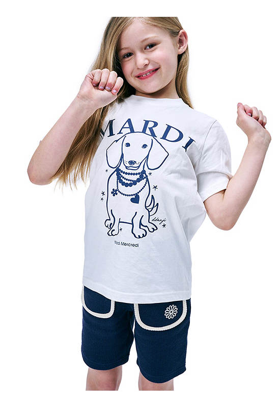 MARDI MERCREDI LES PETITS Kids Tshirt Pearl Necklace Swing The Tail Ddanji Ivory Navy