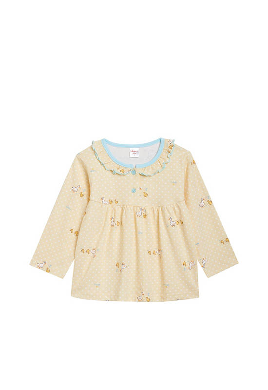 Angel Baby Girl Toddler Pyjamas Top Long Sleeves with Ruffle Collar Duck Print Yellow