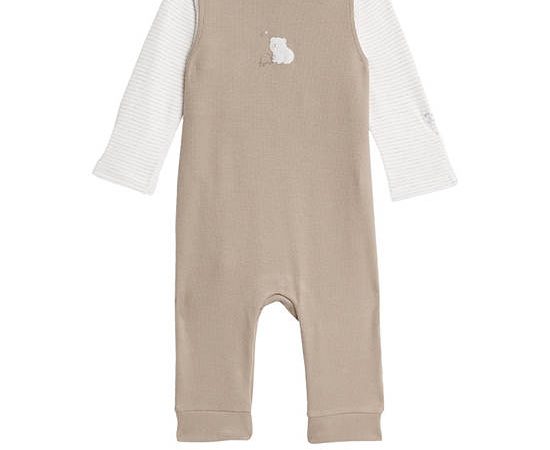 MARKS & SPENCER KIDS Unisex Toddler Outfit Pure Cotton Dungaree 2 Pc Latte