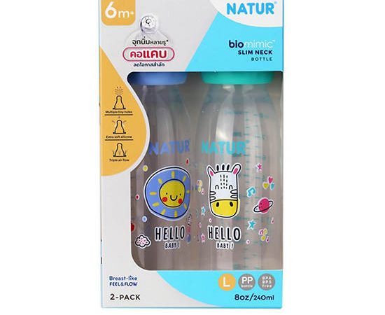 NATUR Baby Bottle Set 2 pcs Slim Neck Biomimic 240 mL
