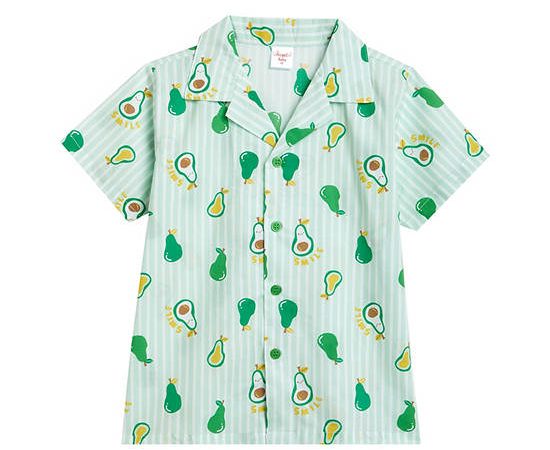 Angel Baby Boy Toddler Pyjamas Shirt Short Sleeves Avocado Print Green