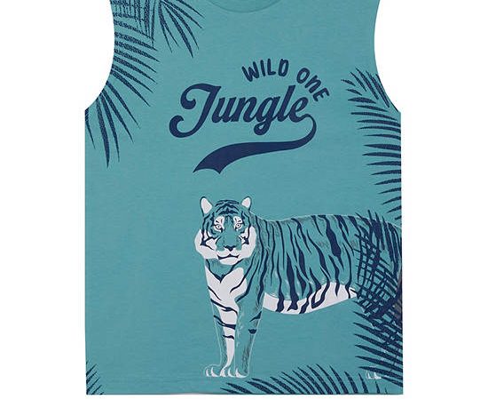 FOF KIDS Boy T-Shirt Sleeveless Graphic Tiger Print Blue