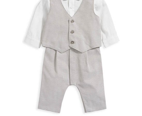 MAMAS & PAPAS Boy Toddler Romper Waistcoat Mock Linen Cream