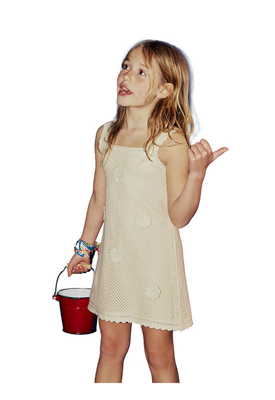 SFERA KIDS Girl Mini Dress Knitted Straps and Flower Applique Cream