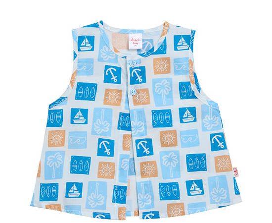 Angel Baby Infant Wrap Shirt Sleeveless Summer Sail Print Blue