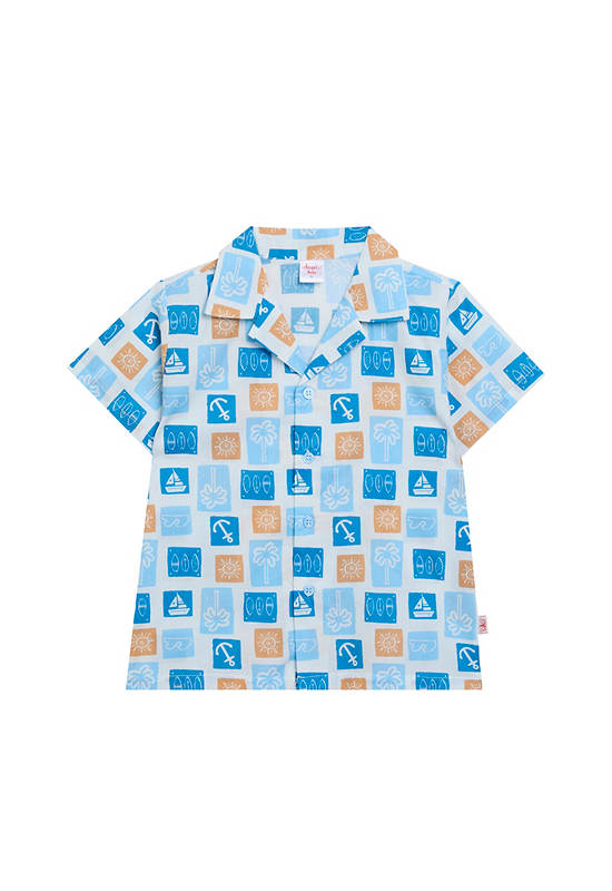 Angel Baby Boy Toddler Pyjamas Shirt Short Sleeves Summer Sail Print Blue