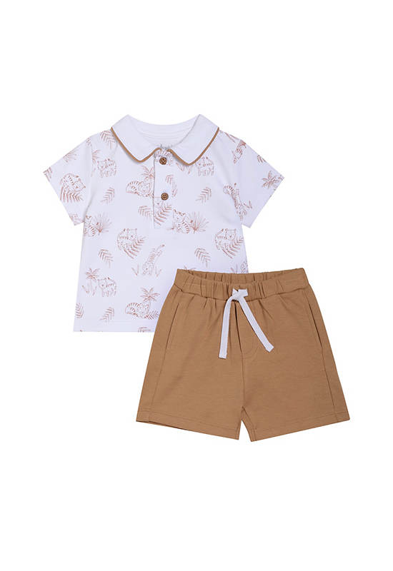 Angel Baby Boy Toddler Set Polo Shirt Short Sleeve + Shorts Brown