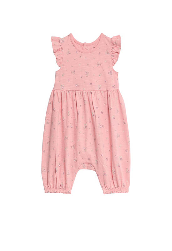 MARKS & SPENCER KIDS Girl Toddler Romper Pure Cotton Ditsy Floral Frill Pink