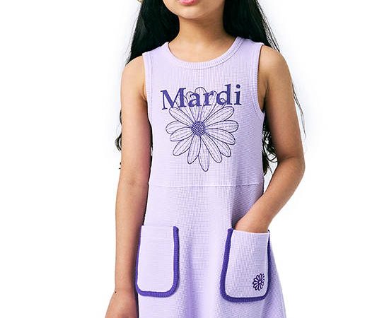 MARDI MERCREDI LES PETITS Kids Waffle Dress Flowermardi Lavender Violet