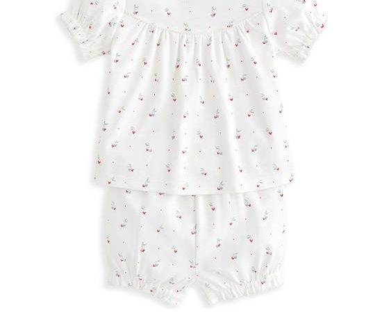 MAMAS & PAPAS Girl Toddler Pyjamas Short Sleeves + Shorts Cherry All Over Print White
