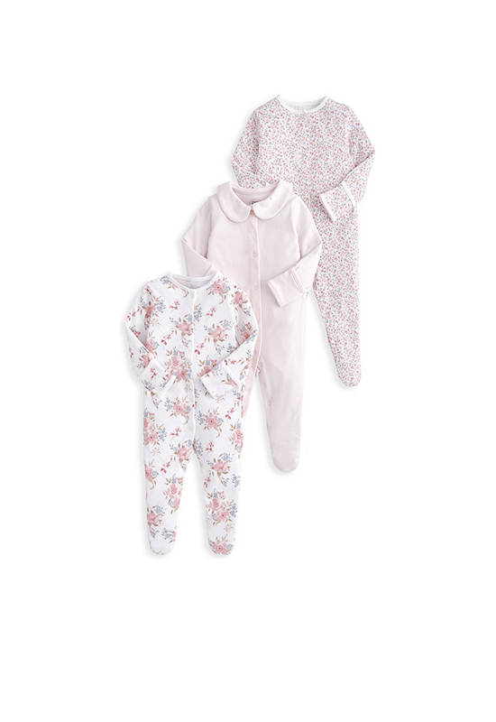 MAMAS & PAPAS Girl Toddler Sleepsuit Set Floral 3 Pack Pink