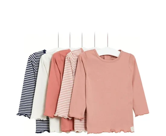 MARKS & SPENCER KIDS Girl Toddler Tops Pure Cotton Striped & Plain 5pk Multi-Color