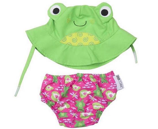 Zoocchini Green UPF50+ Baby Swim Diaper & Sun Hat Set - Flippy the Frog for 3-6months