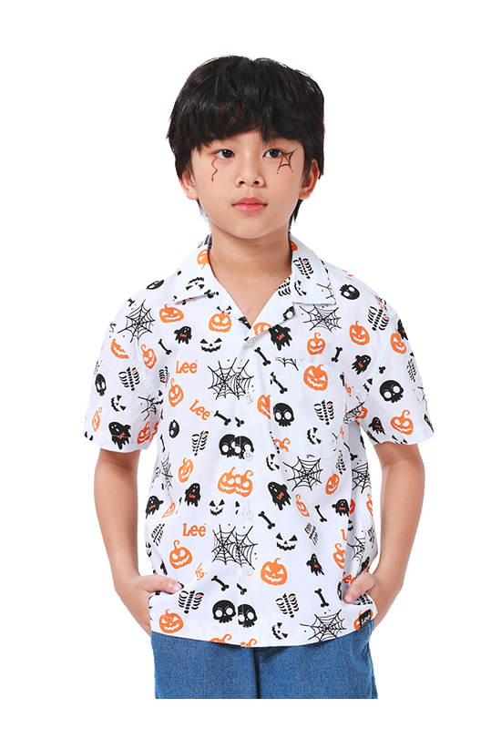 LEE KIDS Boy's Shirt Short Sleeve Halloween Collection Regular Fit White