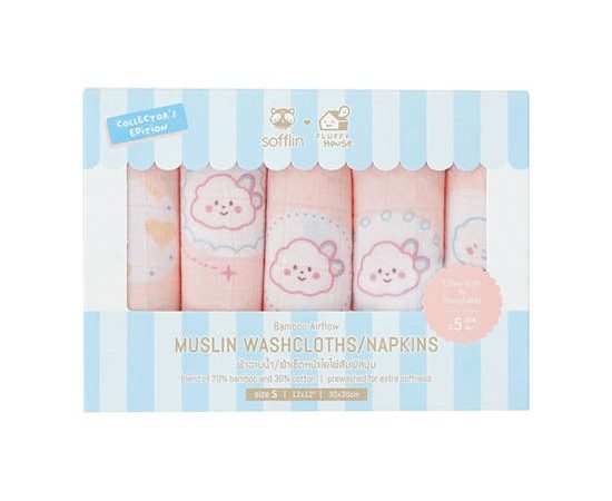 Sofflin Bamboo Muslin Handkerchief 12X12 Inches Sofflin X Fluffy (Pack Of 5) Pink