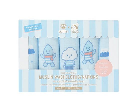 Sofflin Bamboo Muslin Handkerchief 12X12 Inches Sofflin X Fluffy (Pack of 5) Blue