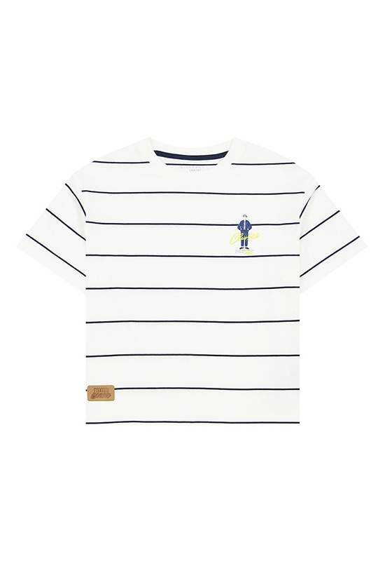 GIORDANO Boy's Relaxed Jersey Printed Tee (Blue Classics) White x Navy