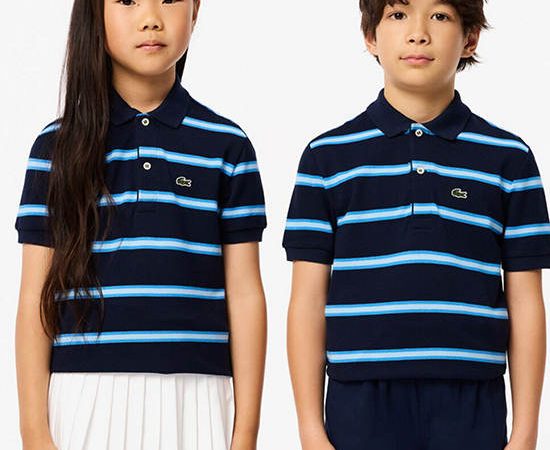 LACOSTE Striped Petit Piqué Polo Shirt Blue