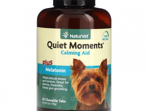 NaturVet, Quiet Moments, успокаивающее средство с мелатонином, для собак, 60 жевательных таблеток 180 г (6,3 унции)