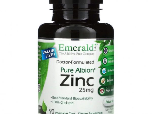 Emerald Laboratories, Чистый цинк Albion, 25 мг, 90 овощных капсул