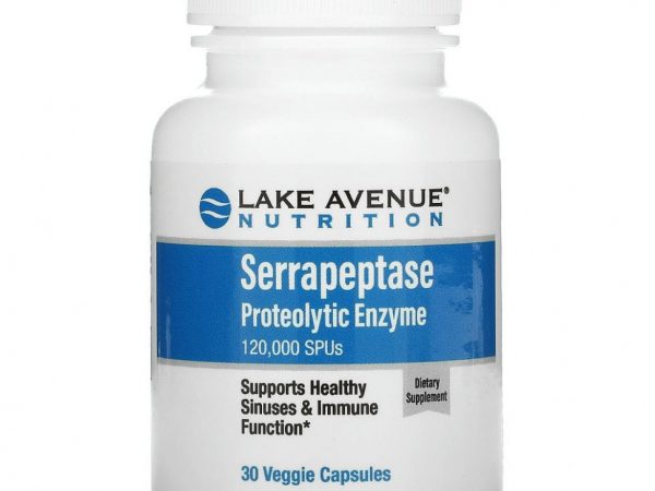 Lake Avenue Nutrition, Серрапептаза, протеолитический фермент, 120 000 SPU, 30 растительных капсул