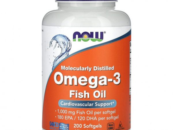 NOW Foods, жирные кислоты омега-3, 180 ЭПК / 120 ДГК, 200 капсул