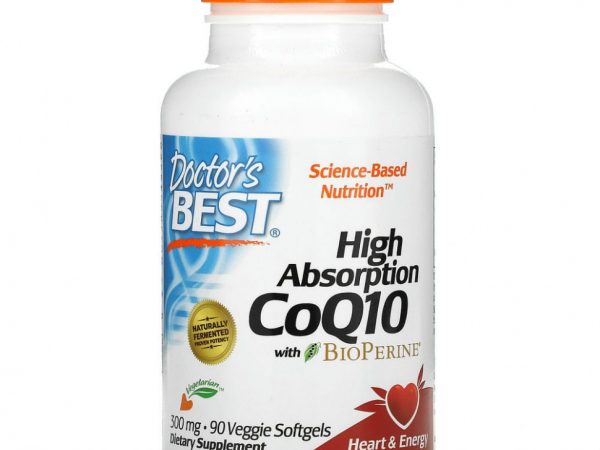 Doctor's Best, коэнзим Q10 с высокой степенью усвоения, с BioPerine, 300 мг, 90 вегетарианских капсул